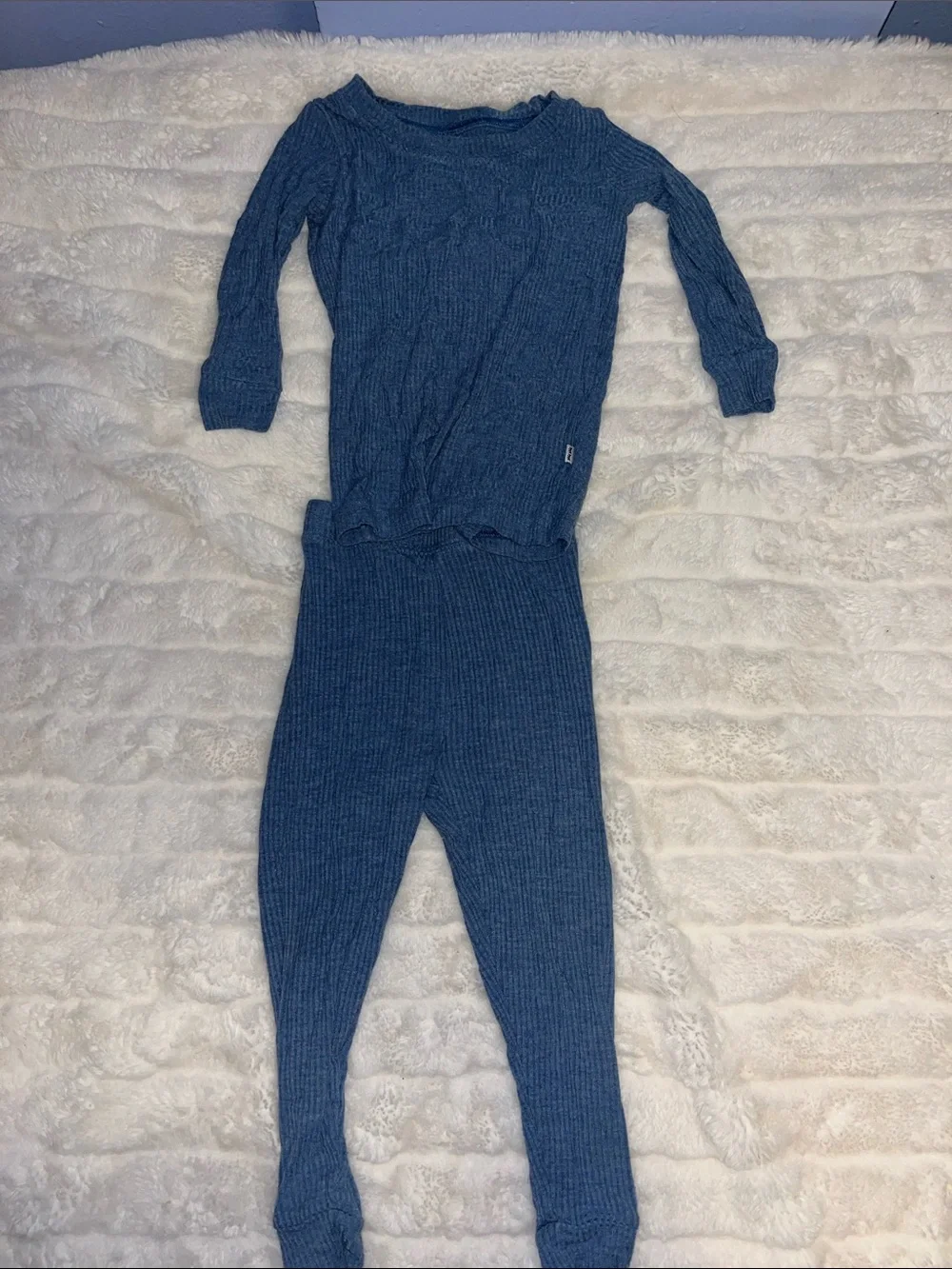 Cozy Blue Ribbed Knit Loungewear Set